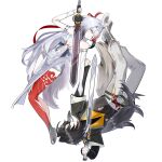  1boy 1girl absurdres armlet black_hair brother_and_sister china_dress chinese_clothes closed_eyes commentary_request dress droopy_ears fluffy_tail fox_boy fox_girl fox_tail full_body hairband highres holding holding_sword holding_weapon jewelry leg_tattoo long_hair multicolored_hair pants parted_bangs platform_heels qingming_sword ribbon shoes siblings simple_background sleeveless streaked_hair sword tail tattoo upside-down user_yzjm3832 very_long_hair weapon white_background white_hair white_hairband ye_shiyuan ye_shunguang zenless_zone_zero 