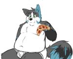  5:4 anthro belly bulge canid canine clothing food humanoid_hands iavan male mammal navel overweight overweight_male pizza simple_background solo underwear white_background 