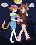  absurd_res anthro barefoot basil_(omori) black_bottomwear black_clothing black_ribbon black_skirt black_topwear blue_eyes blue_flower blush bottomwear brown_hair candy candy_cane checkered checkered_clothing checkered_sweater checkered_topwear checkered_vest clothing costume deer_costume deltarune denim_overalls dessert duo eyewear fake_antlers fake_ears fake_ears_hairband fake_horns fake_tail feet felid feline female flower flower_crown food footwear fur glasses green_clothing green_shirt green_topwear hair halloween hi_res holidays human male mammal mary_janes mentalcrash moon multicolored_body multicolored_fur noelle_holiday nougat orange_body orange_fur pattern_clothing pattern_sweater pattern_topwear pattern_vest pink_flower plant plant_pot purple_flower red_hair red_ribbon round_glasses scut_tail sharp_teeth shirt shoes short_hair short_tail skirt sky star starry_sky sweater tail teeth topwear trick-or-treating undertale_(series) vest white_body white_clothing white_fur white_shirt white_topwear 