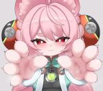  1girl :3 absurdres ahoge animal_ears black_dress blush braid bright_pupils closed_mouth commentary_request dress furry furry_female highres long_hair looking_at_viewer pink_fur pink_hair rabbit_ears rabbit_girl red_eyes short_eyebrows smile solo twin_braids very_long_hair white_pupils yomocha_skebmu_ji_zhong zenless_zone_zero zhao_(zenless_zone_zero) 