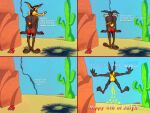 2013 3_toes 4_fingers 4th_of_july anthro arm_tuft biped black_eyes black_nose blue_sky bouncing_butt brown_body brown_fur bubble_butt butt butt_jiggle butt_on_fire butthurt cactus canid canine canis canyon casual_nudity close_call colored comic countershade_torso countershading coyote delayed_reaction desert detailed dialogue digital_drawing_(artwork) digital_media_(artwork) digital_painting_(artwork) distance dynamite ears_outwards elbow_tuft english_text erect_tail explosives eyebrows feet fingers fire forearm_tuft forearms four_frame_sequence fur glance glancing_back half-closed_eyes head_tuft holidays humanoid_hands humanoid_heel jiggling jumping knee_tuft leg_tuft lines_drawn looking_back looney_tunes male mammal motion_lines mreiof multicolored_body multicolored_fur narrowed_eyes nude nudist open_mouth outside pain painting_(artwork) paws pink_text pinup pivoted_ears plant plantigrade pose raised_heel raised_tail rear_view red_text reddened_butt redraw sand screaming screencap screencap_background screencap_redraw shaded shadow shoulder_tuft sky smile smoke solo sound_effects spine standing standing_on_toes star_symbol tail tail_on_fire talking_to_self tan_body tan_eyebrows tan_fur text tiptoes toes tuft two_tone_body two_tone_fur walking warner_brothers white_text wile_e._coyote yellow_sclera yellow_text