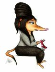  2019 anthro arctic_shrew dipstick_tail disney eulipotyphlan female fru_fru fur hi_res holding_object jusu-tengu mammal multicolored_tail pink_nose shrew signature simple_background solo white_background zootopia 