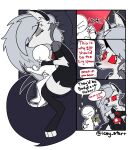 absurd_res comic cuddling dialogue duo faceless_character faceless_male female finger_gun first_aid_kit gesture hand_gesture hellaverse helluva_boss hi_res icey_(artist) loona_(helluva_boss) male medical_instrument scientific_instrument scratching speech_bubble