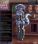 2025 after_transformation aliaspseudonym anthro ball_gag bdsm biped black_clothing black_footwear black_high_heels black_legwear black_stockings blue_body blue_eyes blue_scales bodily_fluids bondage bondage_gear bondage_gloves bound breasts chat cleavage clothed clothing container corset crossgender cup drooling ear_frill egg_vibrator english_text female footwear frill_(anatomy) front_view gag gagged gameplay_mechanics genitals green_eyes gui handwear heterochromia hi_res high_heels humanoid_genitalia humanoid_vulva inside kobold latex latex_clothing latex_legwear latex_stockings legwear level_number lingerie maid_headdress maid_uniform medium_breasts mtf_crossgender muffled mug partially_clothed penetration public saliva scales scalie sex_toy sex_toy_in_vagina sex_toy_insertion shoes skaarly solo stats stockings text topwear uniform vaginal vaginal_penetration vibrator vibrator_in_vagina vulva