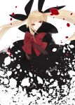  1girl blazblue blonde_hair bow dress flower gothic gothic_lolita hair_ribbon hyakuhachi_(over3) lolita_fashion long_hair petals rachel_alucard red_bow red_eyes red_flower red_rose ribbon rose rose_petals solo twintails very_long_hair white_background white_flower white_rose 