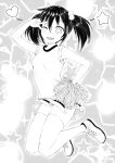  1girl absurdres alternate_hairstyle cheerleader frankseven full_body greyscale hair_between_eyes highres jumping kuroki_tomoko long_hair monochrome necktie one_eye_closed open_mouth pleated_skirt pom_poms short_sleeves skindentation skirt smile solo thighhighs twintails v watashi_ga_motenai_no_wa_dou_kangaetemo_omaera_ga_warui! 