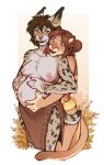  anthro bottomwear breasts brown_hair cheek_tuft clothing cute_fangs duo ear_tuft facial_tuft fangs felid feline female female/female fur gold_(metal) gold_jewelry green_eyes hair hand_on_belly hi_res hug hugging_another hugging_from_behind jewelry lausig leah_(lausig) lion loincloth lynx mammal markings multicolored_body natural_breasts nature nature_background pantherine pawpads pink_pawpads portrait pregnant pregnant_female sagging_breasts short_hair short_tail simple_background solo spots spotted_body spotted_fur tail tan_body teeth three-quarter_portrait tribal tuft two_tone_body yellow_eyes zaire_(nightdancer) 