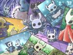 2_horns ambiguous_gender antennae_(anatomy) anthro arthropod beard bench biped black_eyes cloak cloth_(hollow_knight) clothed clothing club_(weapon) empty_eyes eyes_closed facial_hair flower flying group holding_flower holding_map holding_melee_weapon holding_object holding_quill holding_weapon hollow_knight_(franchise) horn hornet_(hollow_knight) looking_at_another loose_feather map melee_weapon mouth_closed nail_(weapon) nailsmith_(hollow_knight) nexo_orix on_bench plant quill quirrel_(hollow_knight) red_cloak red_clothing signature sitting sitting_on_bench sly_(hollow_knight) standing team_cherry the_knight_(hollow_knight) vessel_(species) weapon weapon_on_back white_flower wings zote_(hollow_knight)