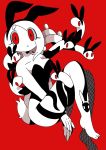  87sukiyaki bunny_costume claws clothing costume european_mythology female greek_mythology hi_res humanoid leggings legwear medusa mythology peone red_background red_eyes reptile scalie simple_background snake tattoo tongue tongue_out white_body 