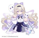  1girl :p biko0205 black_corset black_shorts blonde_hair breasts buttons coat commentary_request copyright_name corset creature frilled_shorts frills hair_between_eyes hair_ribbon hazuki_rui_(vtuber) heterochromia looking_at_viewer official_art open_clothes open_coat purple_coat purple_eyes purple_nails purple_ribbon ribbon shirt shorts simple_background smile solo stellarversepro tongue tongue_out virtual_youtuber white_background white_shirt 