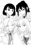  4girls black_hair blazer freckles jacket katou_asuka kusunoki_kaho long_hair multiple_girls narita_miho necktie ponytail ruo_(tariki_hongan) sasaki_fuuka short_hair smile sweater_vest v watashi_ga_motenai_no_wa_dou_kangaetemo_omaera_ga_warui! 