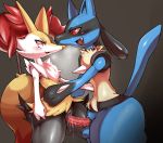  2014 anthro balls blue_body blue_fur blush bodily_fluids braixen canid canine cum cum_in_pussy cum_inside dripping drooling duo erection eye_contact eyelashes female female_penetrated fur genital_fluids genitals looking_at_another lucario male male/female male_penetrating male_penetrating_female mammal nintendo omikuro open_mouth orange_nose penetration penile penile_penetration penis pok&eacute;mon pok&eacute;mon_(species) pussy pussy_juice red_eyes saliva sex slit_pupils snout standing stick sweat vaginal vaginal_penetration vein video_games wide_hips 