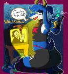 anthro athletic_wear bell bell_collar beverage beverage_can bottomwear bovid caprine clothing collar ear_piercing electronics energy_drink femboy food ghostface_(scream) goat gym_bottomwear gym_shorts hi_res legwear male mammal pattern_background piercing pizza pizza_slice rear_view scary_movie scream_(films) shorts simple_background stockings tail television thong_straps topwear vadaver volt_goat wattson_(bloodcrayons)