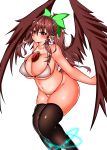  absurd_res accessory animal_humanoid areola areola_slip avian avian_humanoid big_breasts bikini blush breasts brown_hair butt cleavage clothed clothing curvy_figure feathered_wings feathers female glistening glistening_body glistening_skin hair hair_accessory hair_bow hair_ribbon hi_res huge_breasts humanoid humanoid_pointy_ears legwear light_skin long_hair looking_at_viewer magic midriff navel nipple_outline ponytail red_eyes ribbons simple_background skimpy skindentation slightly_chubby solo standing swimwear thick_thighs thigh_highs touhou utsuho_reiuji video_games voluptuous white_background wide_hips wings コタツ_狐龍 