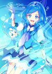  1girl bird blue_eyes blue_hair boots choker coat commentary_request cure_fontaine gloves healin&#039;_good_precure highres magu_(magupan) pegitan_(precure) penguin pin precure sawaizumi_chiyu water 