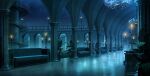  arch bench building candle candlestand chandelier column commentary highres night no_humans original pillar plant potted_plant reflective_floor scenery sky star_(sky) starry_sky tile_floor tiles yu02257951 