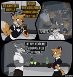 2025 3_panel_comic 5_fingers alcohol anthro arm_tuft balthy_(suitedwolfie) belt beverage black_belt black_bottomwear black_bow_tie black_clothing black_pants blush blush_lines bottomwear bow_tie brown_body brown_ears brown_fur burning burning_alive canid canine canis champagne champagne_glass cheek_tuft claws clothing collared_shirt comic container cup dialogue digital_drawing_(artwork) digital_media_(artwork) dipstick_ears dipstick_tail drinking_glass duo ear_markings elbow_tuft ellipsis english_text exclamation_point eye_bags eyebrows eyelashes facial_tuft fangs fingers fire fist fox fur furniture glass glass_container glass_cup gloves_(marking) grape_juice grey_blush grey_body grey_fur hand_on_back happy head_tuft hi_res holding_container holding_cup holding_glass holding_mug holding_object holidays hug hugging_another humanoid_hands hunched_over inside juice_(beverage) k_(suitedwolfie) kitchen looking_at_another looking_at_viewer maid_uniform male male/male mammal markings memories mole_(marking) mug multicolored_body multicolored_ears multicolored_fur new_year northwestern_wolf number one_eye_closed open_mouth orange_body orange_fur pants pupils question question_mark raised_eyebrows red_fox sad shirt shirt_pocket side_view slit_pupils speech_bubble stubble suitedwolfie surprised table tail tail_markings teeth text thinking thoughts topwear translucent translucent_body true_fox tuft two_tone_body two_tone_fur uniform white_bow_tie white_clothing white_eyes white_sclera white_shirt white_topwear wolf worried
