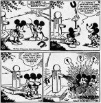 1930 20th_century 4_fingers absurd_res ancient_art anthro black_and_white bottomwear clothed clothing comic dialogue disney duo english_text female fingers footwear gloves handwear hi_res high_heels horseshoe male male/female mammal mickey_mouse minnie_mouse monochrome motion_lines mouse murid murine open_mouth outside public_domain question_mark rodent shoes signature skirt speech_bubble tail text tongue ub_iwerks walt_disney_(artist) water wet win_smith