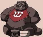  2009 anthro balls belly bennybeah canid canine genitals ghibli humanoid_hands male mammal overweight overweight_male penis pom_poko raccoon_dog simple_background sitting solo tanuki 