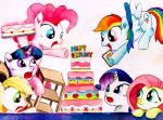  absurd_res applejack_(mlp) cake cutie_mark earth_pony equid equine fluttershy_(mlp) food friendship_is_magic group hi_res horn horse mammal mashiromiku my_little_pony pinkie_pie_(mlp) pony pterippus rainbow_dash_(mlp) rarity_(mlp) twilight_sparkle_(mlp) winged_unicorn wings 