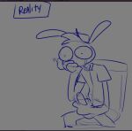 4_fingers anthro bloodshot_eyes bodily_fluids crying daydream depression fan_character fast_food_uniform fingers glitch_productions hand_on_face head_tuft karnthud lagomorph leporid male mammal masturbation motion_lines mouthless rabbit scribble_eyes sitting sitting_on_toilet solo tears the_amazing_digital_circus thomas_(tadc) thomas_(xploshi) toilet tuft