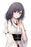  1girl absurdres black_hair commentary_request detached_sleeves hand_on_own_chest highres japanese_clothes kantai_collection looking_at_viewer red_eyes shohei_(piranha5hk) short_hair simple_background smile solo white_background wide_sleeves yamashiro_(kantai_collection) 