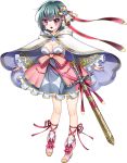  1girl :o bad_proportions bow breasts cape crescent crescent_hair_ornament hair_ornament hair_ribbon hitsuji_chronicle looking_at_viewer medium_breasts official_art pandora_(hitsuji_chronicle) pink_bow pink_ribbon purple_eyes ribbon sheath sheathed short_hair solo standing sword transparent_background weapon wide_sleeves 