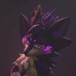 1:1 3d_(artwork) anthro bioluminescence black_body black_fur blender_(artwork) blender_cycles bust_portrait canid canine digital_media_(artwork) fox fur glowing glowing_eyes glowing_markings hand_on_chest icon looking_at_viewer lumin_(stolenname) male mammal markings portrait purple_body purple_eyes purple_fur rim_lighting simple_background solo stolenname tuft