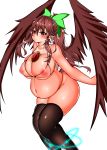  absurd_res accessory animal_humanoid avian avian_humanoid belly big_belly big_breasts bikini blush breasts brown_hair butt cleavage clothed clothing curvy_figure feathered_wings feathers female glistening glistening_body glistening_skin hair hair_accessory hair_bow hair_ribbon hi_res huge_breasts humanoid humanoid_pointy_ears inverted_nipples legwear light_skin long_hair looking_at_viewer magic navel nipples outie_navel ponytail pregnant red_eyes ribbons simple_background skimpy skindentation solo standing swimwear thick_thighs thigh_highs touhou translucent translucent_clothing translucent_swimwear utsuho_reiuji video_games voluptuous white_background wide_hips wings コタツ_狐龍 