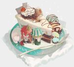  2boys alternate_hair_length alternate_hairstyle androgynous animal animification bear bird_boy bird_wings black_wings blonde_hair blue_eyes bucket_hat cake cake_slice cape cherry chibi chibi_only chinese_commentary closed_eyes commentary_request crown cup dream_smp drinking food food_focus fruit fur-trimmed_cape fur_trim gold_crown green_hat green_kimono hair_between_eyes hat highres holding holding_cup humanization japanese_clothes kimono long_hair long_sleeves luogu male_focus minecraft_youtube mini_person miniboy mug multiple_boys oversized_food oversized_object ph1lza pink_hair plate pointed_crown pointy_ears polar_bear red_cape shirt sitting spoon steve_(dream_smp) striped_clothes striped_headwear technoblade two-tone_hat undersized_animal vertical-striped_clothes vertical-striped_headwear white_hat white_shirt wings 