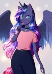  anthro anthrofied candy clothed clothing equid female food friendship_is_magic glorious-rarien hi_res horn lollipop looking_at_viewer mammal my_little_pony princess_luna_(mlp) solo winged_unicorn wings 