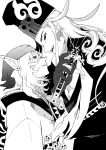  2boys ashiya_douman_(fate) ashiya_douman_(third_ascension)_(fate) asymmetrical_clothes bell black_hair commentary_request crossover earrings fate/grand_order fate_(series) fingernails hair_bell hair_ornament highres jewelry kusuriuri_(gekijouban_mononoke) kusuriuri_(mononoke) long_hair male_focus mononoke multicolored_hair multiple_boys sakura_(skr_i) sharp_fingernails split-color_hair sword_of_exorcism two-tone_hair very_long_hair white_hair 