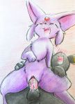  3_toes balls black_body black_fur black_nose blush bodily_fluids chest_tuft clitoris colored_pencil_(artwork) cum cum_in_pussy cum_inside duo ears_up eeveelution eiroru espeon eyes_closed female female_on_top feral feral_on_feral fur genital_fluids genitals happy happy_sex hi_res long_ears male male/female markings nintendo on_top open_mouth penis pok&eacute;mon pok&eacute;mon_(species) purple_body purple_fur pussy sex snout toes tongue traditional_media_(artwork) tuft umbreon video_games yellow_markings 