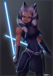  2020 absurd_res ahsoka_tano alien alien_humanoid blue_eyes clone_wars clothed clothing digital_media_(artwork) female head_tails hi_res humanoid not_furry orange_body orange_skin star_wars toast-arts togruta weapon 