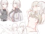  4girls ak-12_(girls_frontline) ak-15_(girls_frontline) an-94_(girls_frontline) artist_request blonde_hair blush breasts eyebrows_visible_through_hair girls_frontline green_eyes grey_hair hair_over_one_eye heart highres lifted_by_another long_hair multiple_girls purple_eyes rpk-16_(girls_frontline) short_hair spoken_heart turtleneck yuri 