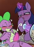  2020 blush bodily_fluids book cum dragon duo english_text equid eyes_closed friendship_is_magic genital_fluids genitals green_body hi_res male mammal my_little_pony open_book penis purple_body purple_eyes soulcentinel spike_(mlp) text tongue twilight_sparkle_(mlp) wings 