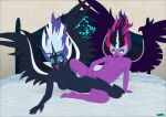 5_fingers after_transformation anthro aroused aroused_female bed bedroom black_body black_breasts black_nipples blue_glow breasts corruption crown dark_breasts dark_nipples duo equestria_girls fab3716 feathered_wings feathers female female/female fingers furniture glowing hair hasbro headboard headgear hi_res horn humanoid idw_publishing midnight_sparkle_(eg) multicolored_hair my_little_pony my_little_pony_(idw) narrowed_eyes nightmare_rarity_(idw) nipples nude nude_anthro nude_female open_mouth purple_body purple_breasts purple_nipples sex spread_legs spread_wings spreading tribadism vaginal winged_humanoid wings