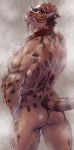  anthro butt chinchilla3333 felid fur hair hi_res likulau looking_at_viewer looking_back mammal nekojishi rear_view solo spots spotted_body spotted_fur water wet wet_body wet_fur 