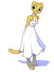  alternate_costume anthro barefoot bethesda_softworks clothing dress felid female filthypally fur katia_managan khajiit mammal prequel simple_background solo the_elder_scrolls video_games webcomic white_background yellow_body yellow_fur yellow_sclera 