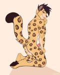  4:5 amur_leopard anthro balls butt casparr cole_(cole_rs) erection felid feline fur genitals hair hi_res humanoid_genitalia humanoid_penis leopard looking_at_viewer male mammal nude pantherine pawpads penis scar simple_background smile solo spots spotted_body spotted_fur 