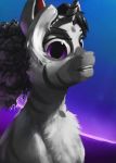  black_hair blue_background eqlipse_(artist) equid equine fan_character female feral friendship_is_magic fur grey_markings hair hi_res horn horse looking_at_viewer mammal markings my_little_pony pony portrait purple_eyes simple_background smile teeth white_body white_fur zebra zeebra 