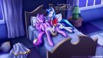  16:9 anthro bed bedroom bodily_fluids dialogue diaper diaper_squish duo english_text feces fetimation friendship_is_magic fur furniture genital_fluids hair inside lying messy_diaper my_little_pony night on_back on_bed princess_cadance_(mlp) scat shining_armor_(mlp) soiling text urine url watersports wet_diaper wetting 