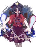  1girl blue_hair commentary_request hat hat_ornament highres jiangshi kouten miyako_yoshika newsboy_cap open_mouth outstretched_arms red_shirt shirt short_sleeves star_(symbol) star_hat_ornament touhou zombie_pose 