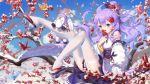  anthropomorphism azur_lane blue_eyes flowers garter_belt haneru japanese_clothes long_hair paper purple_hair skirt snow stockings tree unicorn_(azur_lane) 