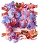 ambiguous_gender anthro arms_tied asagi157 bdsm black_pawpads blue_eyes bodily_fluids bondage bound bow_ribbon box_of_chocolates butt candy canid canine canis chocolate claws dessert ear_piercing fluffy fluffy_tail food frown fur gift grey_body grey_fur heart_eyes heart_symbol hi_res inner_ear_fluff legs_tied lying mammal on_side pawpads paws piercing red_ribbon ribbon_bondage ribbon_muzzle ribbons scowl solo sweat sweatdrop tail tuft wolf wrapped_up