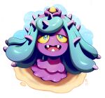  blue_eyes colored_sclera fangs highres looking_at_viewer mareanie no_humans open_mouth pokemon pokemon_(creature) purmu signature solo spikes yellow_sclera 