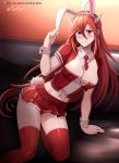  1girl absurdres alternate_costume animal_ears blush breasts bunny_ears cleavage cordelia_(fire_emblem) detached_collar fake_animal_ears fire_emblem fire_emblem_awakening hair_ornament highres long_hair navel parted_lips red_eyes red_hair solo vilde_loh_hocen watermark web_address wrist_cuffs 