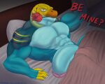 2026 abs anthro balls_outline bed bedding biceps big_bulge big_muscles big_pecs big_penis blanket blue_body blue_penis blue_scales bulge claws collared_lizard common_collared_lizard detailed_bulge digital_drawing_(artwork) digital_media_(artwork) english_text finger_claws flower flower_in_mouth foreskin furniture genital_outline genitals glans half-erect hi_res holidays huge_bulge huge_muscles huge_penis inside inviting lizard looking_at_viewer male markings monroe_lehner monroethelizard muscular muscular_anthro muscular_male nude pecs penis pillow pink_glans pinup plant pose presenting presenting_penis question reptile retracted_foreskin rose_(flower) rose_in_mouth scales scalie shaded signature soft_shading solo spots spotted_body spotted_scales striped_body striped_scales stripes text thick_penis valentine's_day yellow_body yellow_scales