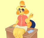  2020 animal_crossing anthro canid canine canis clothed clothing domestic_dog female fur holding_object isabelle_(animal_crossing) mammal nintendo shih_tzu solo thick_thighs toy_dog video_games yellow_body yellow_fur 
