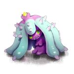  blue_eyes colored_sclera fangs highres looking_at_viewer mareanie mickey-mookyu no_humans pokemon pokemon_(creature) signature simple_background solo spikes white_background yellow_sclera 